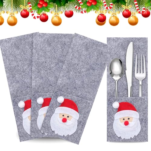 HELOVGE 4 Stück Besteckhalter Weihnachten Filz,Weihnachts Bbestecktasche,Weihnachtsmann Bestecktasche Weihnachten,Filz Bestecktasche,Für Weihnachten Urlaub Party Abendessen Gabel Dekor (A) von HELOVGE