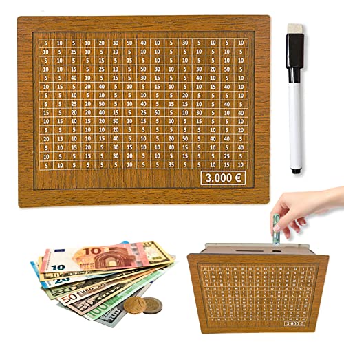 Spardose Aus Holz,Retro Sparbüchse Aufbewahrungsbox,Sparschwein Mit Marker,Sparbox,Wiederverwendbare Spardose Mit Sparziel Und Zahlen Zum Ankreuzen,Hilft Kindern Die Gewohnheit Zum Sparen von HELOVGE
