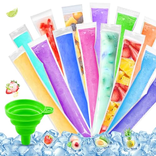 Wassereis Tüten, 300Stück Popsicle Taschen, Popsicle Formen Beutel, Eis Pop Beutel, Eis Am Stiel Taschen mit Trichter für DIY Joghurt Saft & Smoothies-5.5 x 28 cm von HELOVGE