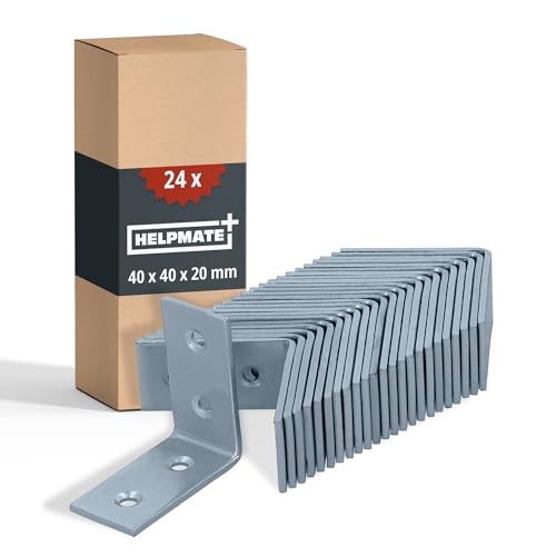 HELPMATE – 24 Stück Lochplattenwinkel 40x40x20 mm – Winkelverbinder galvanisch verzinkt & blau passiviert – Holzverbinder mit hervorragendem Korrosionsschutz – Lochwinkel von HELPMATE