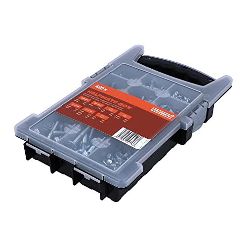 HELPMATE Box mit Gewindeschrauben Set - insg. 480 Stück Unterlegscheiben, Muttern Set, Beilagscheiben, Sechskantschrauben, Sechskantmutter, Schlossschrauben, metrische Schrauben mit Flachrundkopf HELPMATE Box mit Gewindeschrauben Set - insg. 480 Stück Unterlegscheiben, Muttern Set, Beilagscheiben, Sechskantschrauben, Sechskantmutter, Schlossschrauben, metrische Schrauben mit Flachrundkopf von HELPMATE