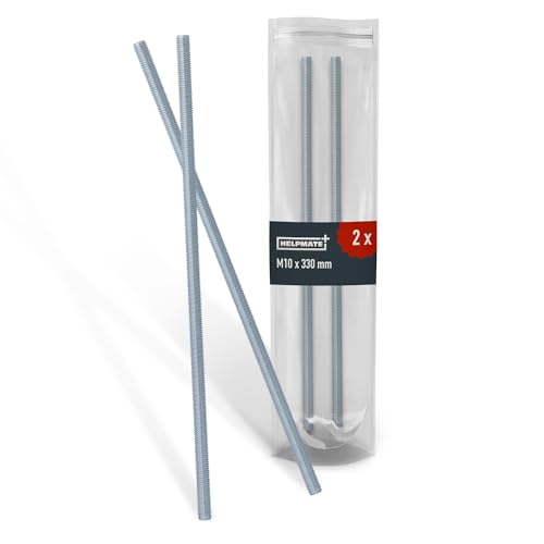 HELPMATE – Gewindestange M10 x 330 mm aus Edelstahl A2 – 2 Stück Gewindestab mit metrischem Vollgewinde – Gewindestift DIN 976 Silber von HELPMATE