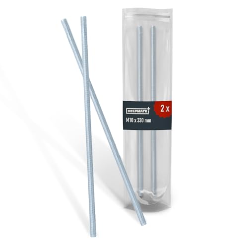 HELPMATE – Gewindestange M10 x 330 mm aus verzinktem Stahl – 2 Stück Gewindestab mit metrischem Vollgewinde – Gewindestift mit Festigkeitsklasse 4.8, DIN 976 von HELPMATE