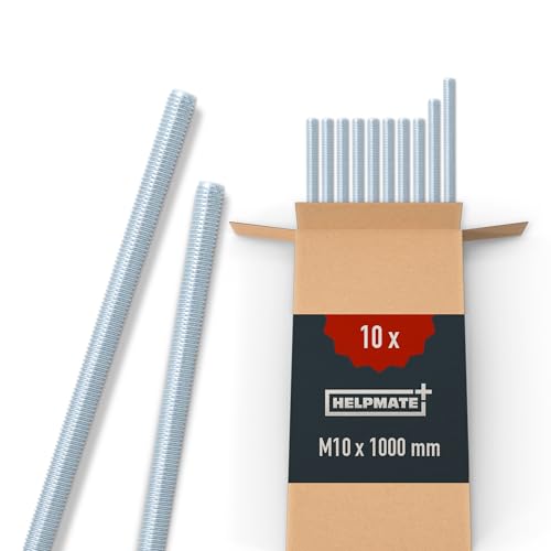 HELPMATE – Gewindestange M10 x 1000 mm aus verzinktem Stahl – 10 Stück Gewindestab mit metrischem Vollgewinde – Gewindestift mit Festigkeitsklasse 4.8, DIN 976 von HELPMATE
