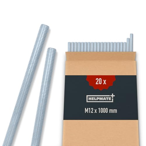 HELPMATE – Gewindestange M12 x 1000 mm aus verzinktem Stahl – 20 Stück Gewindestab mit metrischem Vollgewinde – Gewindestift mit Festigkeitsklasse 4.8, DIN 976 HELPMATE – Gewindestange M12 x 1000 mm aus verzinktem Stahl – 20 Stück Gewindestab mit metrischem Vollgewinde – Gewindestift mit Festigkeitsklasse 4.8, DIN 976 von HELPMATE