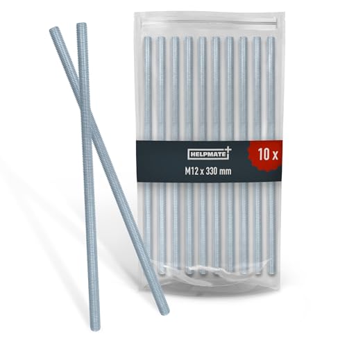 HELPMATE – Gewindestange M12 x 330 mm aus verzinktem Stahl – 10 Stück Gewindestab mit metrischem Vollgewinde – Gewindestift mit Festigkeitsklasse 4.8, DIN 976 HELPMATE – Gewindestange M12 x 330 mm aus verzinktem Stahl – 10 Stück Gewindestab mit metrischem Vollgewinde – Gewindestift mit Festigkeitsklasse 4.8, DIN 976 von HELPMATE