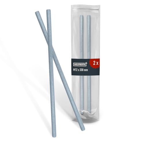 HELPMATE – Gewindestange M12 x 330 mm aus verzinktem Stahl – 2 Stück Gewindestab mit metrischem Vollgewinde – Gewindestift mit Festigkeitsklasse 4.8, DIN 976 von HELPMATE