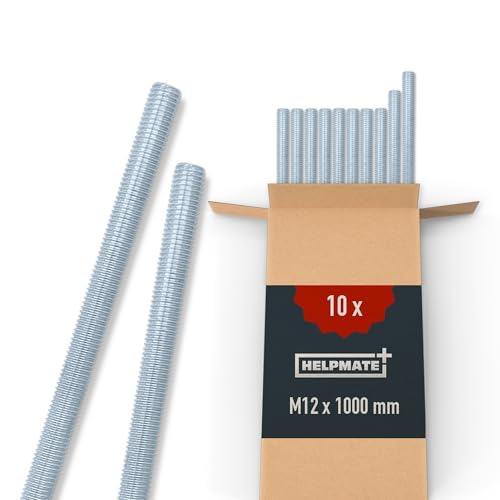 HELPMATE – Gewindestange M12 x 1000 mm aus verzinktem Stahl – 10 Stück Gewindestab mit metrischem Vollgewinde – Gewindestift mit Festigkeitsklasse 4.8, DIN 976 HELPMATE – Gewindestange M12 x 1000 mm aus verzinktem Stahl – 10 Stück Gewindestab mit metrischem Vollgewinde – Gewindestift mit Festigkeitsklasse 4.8, DIN 976 von HELPMATE