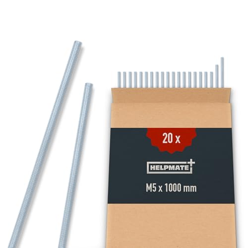 HELPMATE – Gewindestange M5 x 1000 mm aus verzinktem Stahl – 20 Stück Gewindestab mit metrischem Vollgewinde – Gewindestift mit Festigkeitsklasse 4.8, DIN 976 HELPMATE – Gewindestange M5 x 1000 mm aus verzinktem Stahl – 20 Stück Gewindestab mit metrischem Vollgewinde – Gewindestift mit Festigkeitsklasse 4.8, DIN 976 von HELPMATE