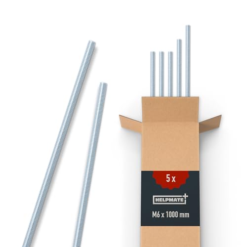 HELPMATE – Gewindestange M6 x 1000 mm aus verzinktem Stahl – 5 Stück Gewindestab mit metrischem Vollgewinde – Gewindestift mit Festigkeitsklasse 4.8, DIN 976 von HELPMATE