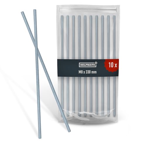 HELPMATE – Gewindestange M8 x 330 mm aus verzinktem Stahl – 10 Stück Gewindestab mit metrischem Vollgewinde – Gewindestift mit Festigkeitsklasse 4.8, DIN 976 von HELPMATE