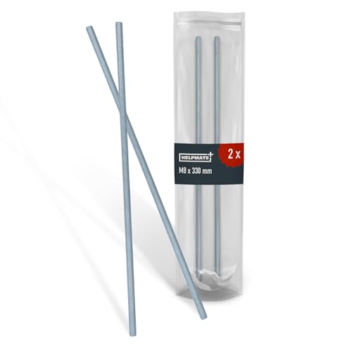 HELPMATE – Gewindestange M8 x 330 mm aus verzinktem Stahl – 2 Stück Gewindestab mit metrischem Vollgewinde – Gewindestift mit Festigkeitsklasse 4.8, DIN 976 von HELPMATE