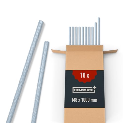 HELPMATE – Gewindestange M8 x 1000 mm aus verzinktem Stahl – 10 Stück Gewindestab mit metrischem Vollgewinde – Gewindestift mit Festigkeitsklasse 4.8, DIN 976 HELPMATE – Gewindestange M8 x 1000 mm aus verzinktem Stahl – 10 Stück Gewindestab mit metrischem Vollgewinde – Gewindestift mit Festigkeitsklasse 4.8, DIN 976 von HELPMATE