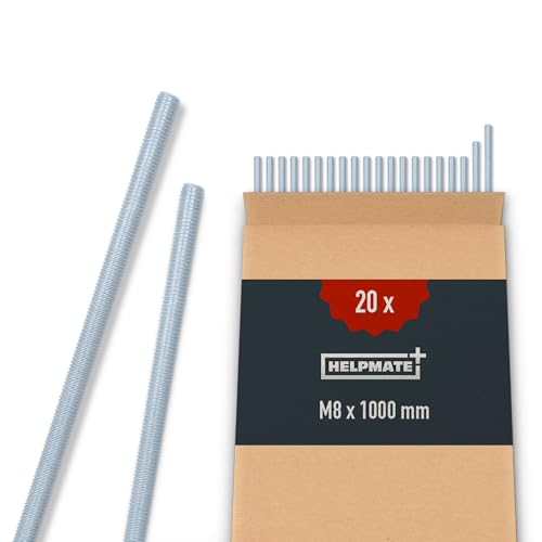 HELPMATE – Gewindestange M8 x 1000 mm aus verzinktem Stahl – 20 Stück Gewindestab mit metrischem Vollgewinde – Gewindestift mit Festigkeitsklasse 4.8, DIN 976 HELPMATE – Gewindestange M8 x 1000 mm aus verzinktem Stahl – 20 Stück Gewindestab mit metrischem Vollgewinde – Gewindestift mit Festigkeitsklasse 4.8, DIN 976 von HELPMATE