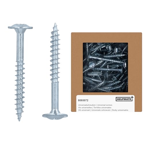 HELPMATE - Holzverbinderschrauben Tellerkopf 4,5x40 galvanisch verzinkt - 100 Stück Holzschrauben mit PZ2-Antrieb und Schneidkerbe - Zur Befestigung von Metallbeschlägen auf Holz HELPMATE - Holzverbinderschrauben Tellerkopf 4,5x40 galvanisch verzinkt - 100 Stück Holzschrauben mit PZ2-Antrieb und Schneidkerbe - Zur Befestigung von Metallbeschlägen auf Holz von HELPMATE
