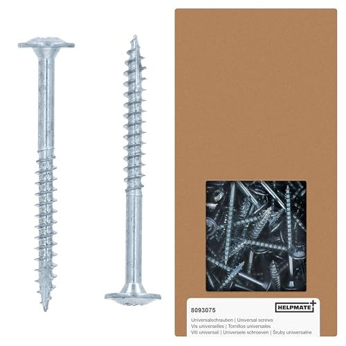 HELPMATE - Holzverbinderschrauben Tellerkopf 4,5x50 galvanisch verzinkt - 100 Stück Holzschrauben mit PZ2-Antrieb und Schneidkerbe - Zur Befestigung von Metallbeschlägen auf Holz von HELPMATE