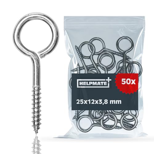 HELPMATE – Ringschraube 25x12x3,8x18 mm – galvanisch verzinkter Stahl – 50 Stück – Ösenschraube mit Holzgewinde von HELPMATE