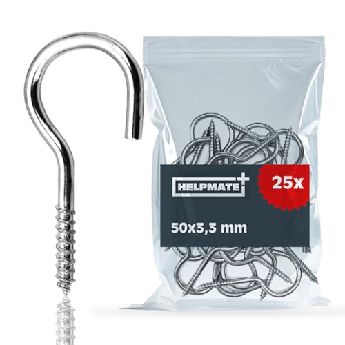 HELPMATE – Schraubhaken gebogen 50x3,3x18x13 mm – galvanisch verzinkter Stahl – 25 Stück – Haken für die Wand- oder Deckenmontage HELPMATE – Schraubhaken gebogen 50x3,3x18x13 mm – galvanisch verzinkter Stahl – 25 Stück – Haken für die Wand- oder Deckenmontage von HELPMATE
