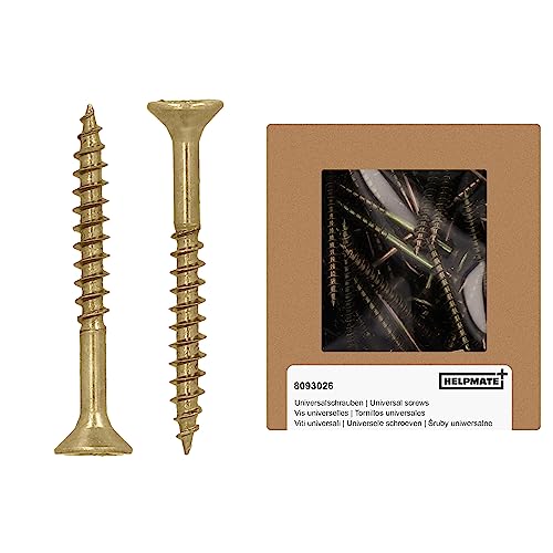 HELPMATE - Universalschrauben Senkkopf 4,0x35 gelb passiviert - 250 Stück Holzschrauben mit T-Antrieb und Teilgewinde - Spanplattenschrauben für Innenbereich und geschützten Außenbereich von HELPMATE