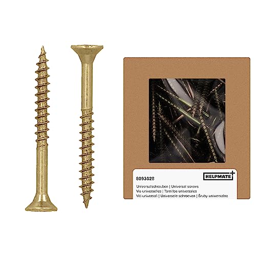 HELPMATE - Universalschrauben Senkkopf 4,0x40 gelb passiviert - 225 Stück Holzschrauben mit T-Antrieb und Teilgewinde - Spanplattenschrauben für Innenbereich und geschützten Außenbereich HELPMATE - Universalschrauben Senkkopf 4,0x40 gelb passiviert - 225 Stück Holzschrauben mit T-Antrieb und Teilgewinde - Spanplattenschrauben für Innenbereich und geschützten Außenbereich von HELPMATE