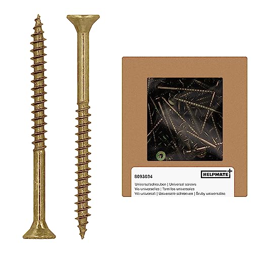 HELPMATE - Universalschrauben Senkkopf 4,5x60 gelb passiviert - 125 Stück Holzschrauben mit T-Antrieb und Teilgewinde - Spanplattenschrauben für Innenbereich und geschützten Außenbereich HELPMATE - Universalschrauben Senkkopf 4,5x60 gelb passiviert - 125 Stück Holzschrauben mit T-Antrieb und Teilgewinde - Spanplattenschrauben für Innenbereich und geschützten Außenbereich von HELPMATE