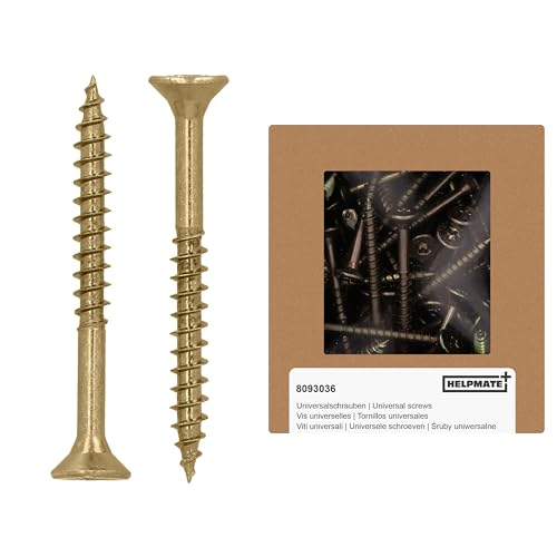 HELPMATE - Universalschrauben Senkkopf 5,0x50 gelb passiviert - 125 Stück Holzschrauben mit T-Antrieb und Teilgewinde - Spanplattenschrauben für Innenbereich und geschützten Außenbereich HELPMATE - Universalschrauben Senkkopf 5,0x50 gelb passiviert - 125 Stück Holzschrauben mit T-Antrieb und Teilgewinde - Spanplattenschrauben für Innenbereich und geschützten Außenbereich von HELPMATE
