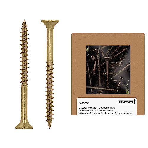 HELPMATE - Universalschrauben Senkkopf 5,0x60 gelb passiviert - 100 Stück Holzschrauben mit T-Antrieb und Teilgewinde - Spanplattenschrauben für Innenbereich und geschützten Außenbereich HELPMATE - Universalschrauben Senkkopf 5,0x60 gelb passiviert - 100 Stück Holzschrauben mit T-Antrieb und Teilgewinde - Spanplattenschrauben für Innenbereich und geschützten Außenbereich von HELPMATE