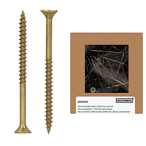 HELPMATE - Universalschrauben Senkkopf 5,0x70 gelb passiviert - 90 Stück Holzschrauben mit T-Antrieb und Teilgewinde - Spanplattenschrauben für Innenbereich und geschützten Außenbereich HELPMATE - Universalschrauben Senkkopf 5,0x70 gelb passiviert - 90 Stück Holzschrauben mit T-Antrieb und Teilgewinde - Spanplattenschrauben für Innenbereich und geschützten Außenbereich von HELPMATE