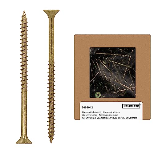 HELPMATE - Universalschrauben Senkkopf 5,0x80 gelb passiviert - 75 Stück Holzschrauben mit T-Antrieb und Teilgewinde - Spanplattenschrauben für Innenbereich und geschützten Außenbereich HELPMATE - Universalschrauben Senkkopf 5,0x80 gelb passiviert - 75 Stück Holzschrauben mit T-Antrieb und Teilgewinde - Spanplattenschrauben für Innenbereich und geschützten Außenbereich von HELPMATE