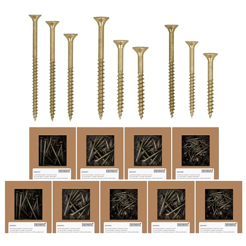 HELPMATE - Universalschrauben Senkkopf gelb passiviert Mix Pack - 1540 Stück Holzschrauben mit PZ 2 Antrieb und Teilgewinde - Spanplattenschrauben für Innenbereich und geschützten Außenbereich HELPMATE - Universalschrauben Senkkopf gelb passiviert Mix Pack - 1540 Stück Holzschrauben mit PZ 2 Antrieb und Teilgewinde - Spanplattenschrauben für Innenbereich und geschützten Außenbereich von HELPMATE