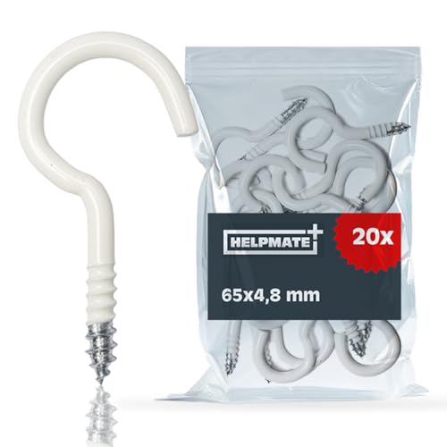 HELPMATE –Wäscheleinehaken 65x4,8x22x18 mm – kunststoffbeschichteter Stahl in weiß – 20 Stück – robuste Schraubhaken zur Befestigung von Wäscheleinen HELPMATE –Wäscheleinehaken 65x4,8x22x18 mm – kunststoffbeschichteter Stahl in weiß – 20 Stück – robuste Schraubhaken zur Befestigung von Wäscheleinen von HELPMATE