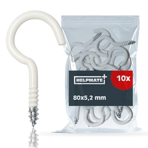 HELPMATE –Wäscheleinehaken 80x5,2x26x19 mm – kunststoffbeschichteter Stahl in weiß – 10 Stück – robuste Schraubhaken zur Befestigung von Wäscheleinen HELPMATE –Wäscheleinehaken 80x5,2x26x19 mm – kunststoffbeschichteter Stahl in weiß – 10 Stück – robuste Schraubhaken zur Befestigung von Wäscheleinen von HELPMATE