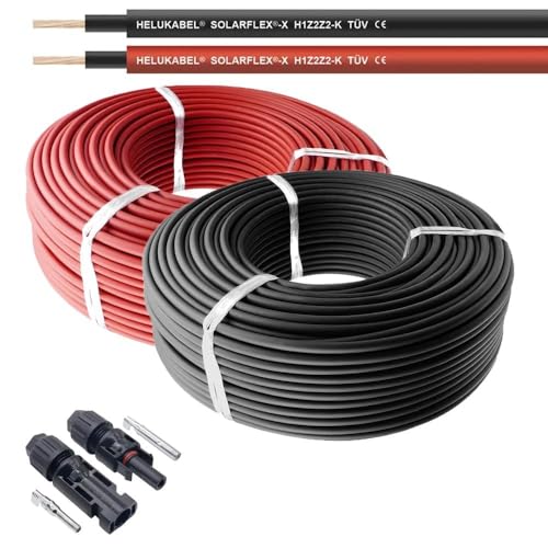 HELUKABEL 2er Pack rot + schwarz Solarkabel 6mm² - je 50m - UV-beständig, halogenfrei, flexibel ... inkl. 20x MC4 Solarstecker Steuersatz 0% MwSt. (Privatpersonen) von HELUKABEL