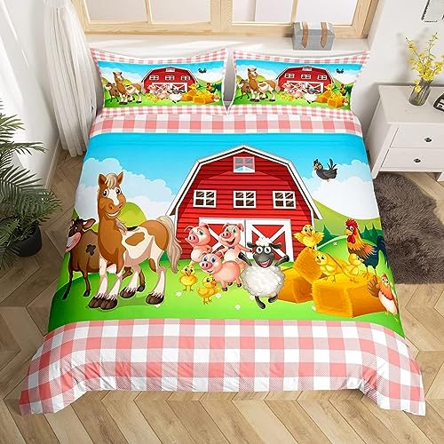 HELVES Bettwäsche 155x220 cm Bauernhof-Tiere, 3D Bettwäsche Set Mikrofaser Bettbezug Cartoon-Tiere für Kinder, Weiche Bettbezüge + 2 Kissenbezug 80x80 cm, mit Reißverschluss von HELVES