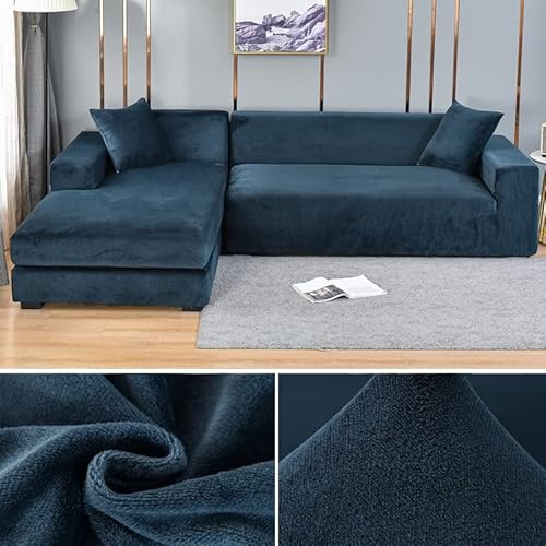 HELVES Sofabezug Elastischer Dicker L-förmiger Ecksofabezug for Wohnzimmer 1/2/3/4-Sitzer Stretchbezug for Sofa Couch Sessel (Farbe : Dark Blue, Size : 4 Seater 235-300cm) von HELVES