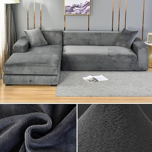 HELVES Sofabezug Elastischer Dicker L-förmiger Ecksofabezug for Wohnzimmer 1/2/3/4-Sitzer Stretchbezug for Sofa Couch Sessel (Farbe : Dark Grey, Size : 4 Seater 235-300cm) von HELVES