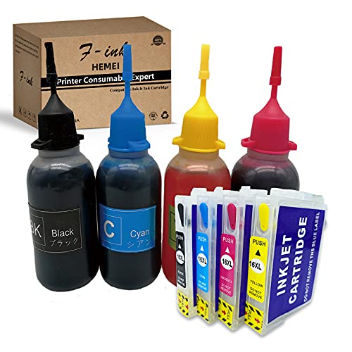 Kompatibel mit Epson 16 oder 16XL, wiederaufladbaren Tintenpatronen und 4 x 50 ml Tinte für Workforce WF-2630WF WF-2530WF WF-2760DWF WF-2510WF WF-2650DWF WF-2520NF WF-2660DWF WF-2750DWF WF-2540WF von Fink