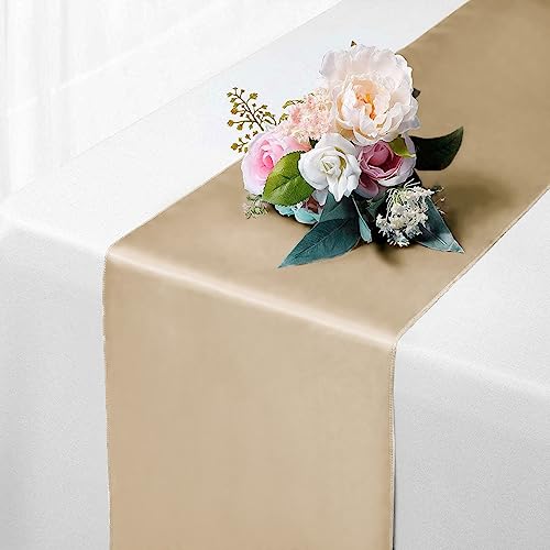 Satin-Tischläufer, Premium-Seiden-Tischläufer, Stuhlschärpen, Schleife, waschbar, Tischläufer für Hochzeit, Party, Veranstaltungen, Dekoration, Geburtstag, Bankette (Champagner Gold, 20) von HEMEIREN