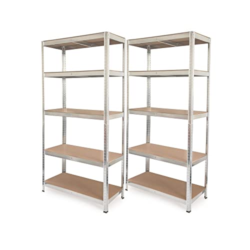 HEMMDAL 2X Schwerlastregal verzinkt - 875 kg Tragkraft - HxBxT 180 x 90 x 40 cm - Steckregal mit 5 Böden - 175 kg Fachlast - 2er Set Fachbodenregal - stabiles Metallregal - Werkstattregal von HEMMDAL