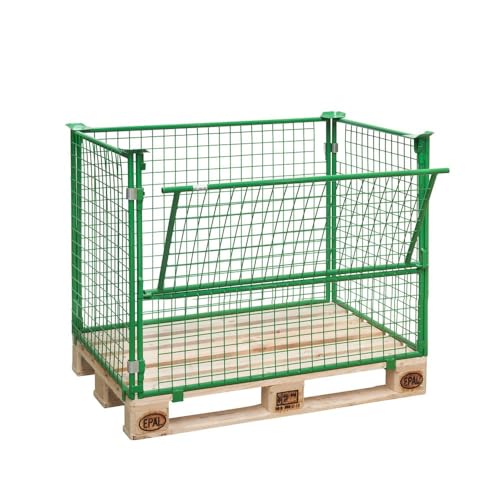 HEMMDAL Palettenaufsatz mit Klappe | 800 kg Tragkraft | HxBxT 80 x 120 x 80 cm | Grün | 5 x 5 cm Maschenweite | Euro-Paletten | Gitteraufsatzrahmen aus Stahl | stapelbar | Steckkonstruktion von HEMMDAL