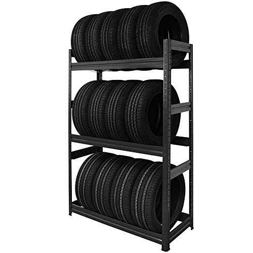 HEMMDAL Reifenregal - 450 kg Tragkraft - HxBxT 177 x 120 x 50 cm - Schwerlastregal für 18 Reifen - Graphitgrau - Made in EU - stabiles Felgenregal für Garage, Keller, Lager & Werkstatt von HEMMDAL