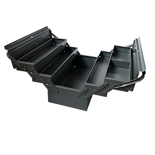 HEMMDAL Werkzeugkasten leer | 4 aufziehbare Fächer | HxBxT 45 x 22 x 22 cm | mit Doppelgriff | langlebig & stabil | Made in EU | Metallkoffer ohne Werkzeug | Profi Werkzeugkiste von HEMMDAL