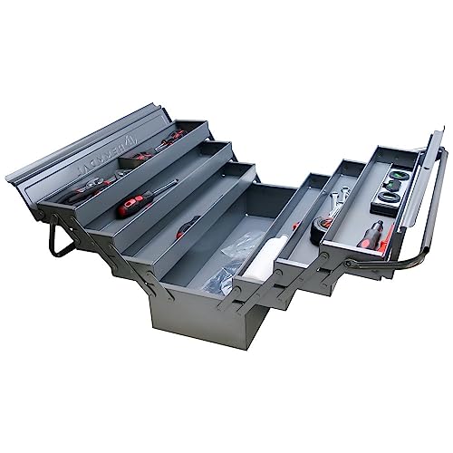 HEMMDAL Werkzeugkasten leer | 6 aufklappbaren Fächern | HxBxT 56 x 22 x 26,5 cm | mit Doppelgriff | langlebig & stabil | Made in EU | Metallkoffer ohne Werkzeug | Profi Werkzeugkiste von HEMMDAL