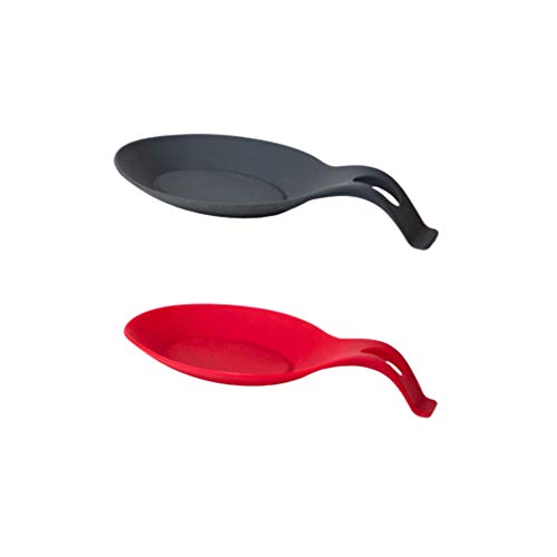 2pcs Kochlöffelablage Silikon Küchenutensilienablage Mandelform Hitzebeständig Kochlöffel Grillpinsel Küchenhelfer Ablage Besteck Rest Beim Kochen Restaurant Zuhause Rot Schwarz von HEMOTON