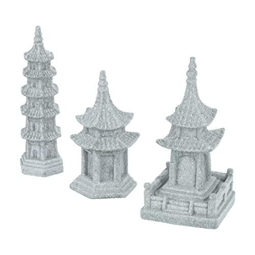 3 Stücke Japanische Steinlaternen Mini Pagode Statue Stein Asiatische Deko Figuren Miniatur Ornamente Hexagon Pavillion Garten Skulpturen Feengarten Aquarium Bonsai Micro Landschaft Dekoration von HEMOTON