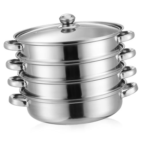 Edelstahl-Dampfgarer 4-Stufiger Dampfgarer-Stapel Und Dampf-Topf-Set Mehrzweck-Kochgeschirr Super -28Cm von HEMOTON