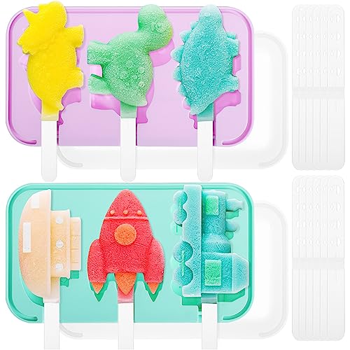 HEMOTON Eisformen Eis am Stiel, 2 Stück Eisformen Silikon Eiscreme Cakesicle Formen Popsicle Formen mit Deckel Popsicle für Kinder,(Tiere+Fahrzeug) von HEMOTON