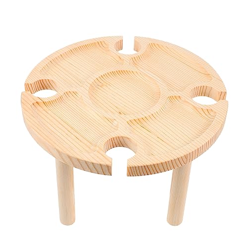HEMOTON 1 Stück Weintisch aus Holz Form im Freien Lagertisch drinnen groß Tabelle tragbar Holztisch Snacktisch am Strand Tragbarer Strandtisch praktischer Weintisch tragbarer runder Tisch von HEMOTON