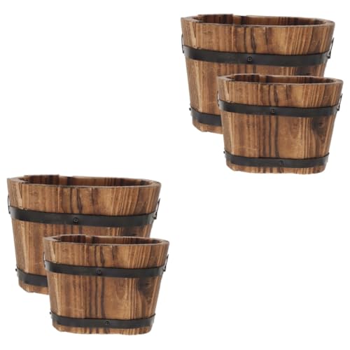 HEMOTON 2 Sätze Vintage Blumentopf Aus Holz Blumentöpfe Pflanzendekor Sukkulenten Im Innenbereich Töpfe Für Zimmerpflanzen Mit Kunstpflanze Rustikaler Übertopf 2 Stück * 2 von HEMOTON