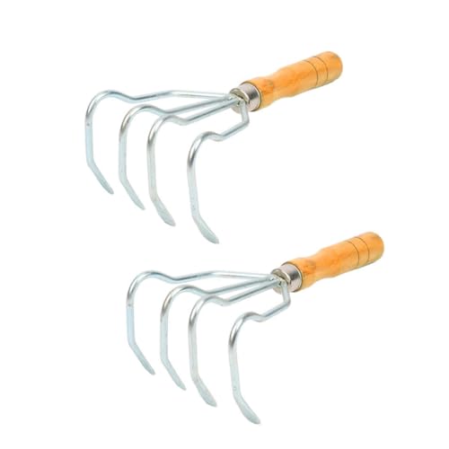 HEMOTON 2 Stück Teiliges Muschelrechen mit Holzgriff Robuste Strand Klaue für Muscheln und Meeresfrüchte zum Graben und Schaufeln Am Strand von HEMOTON